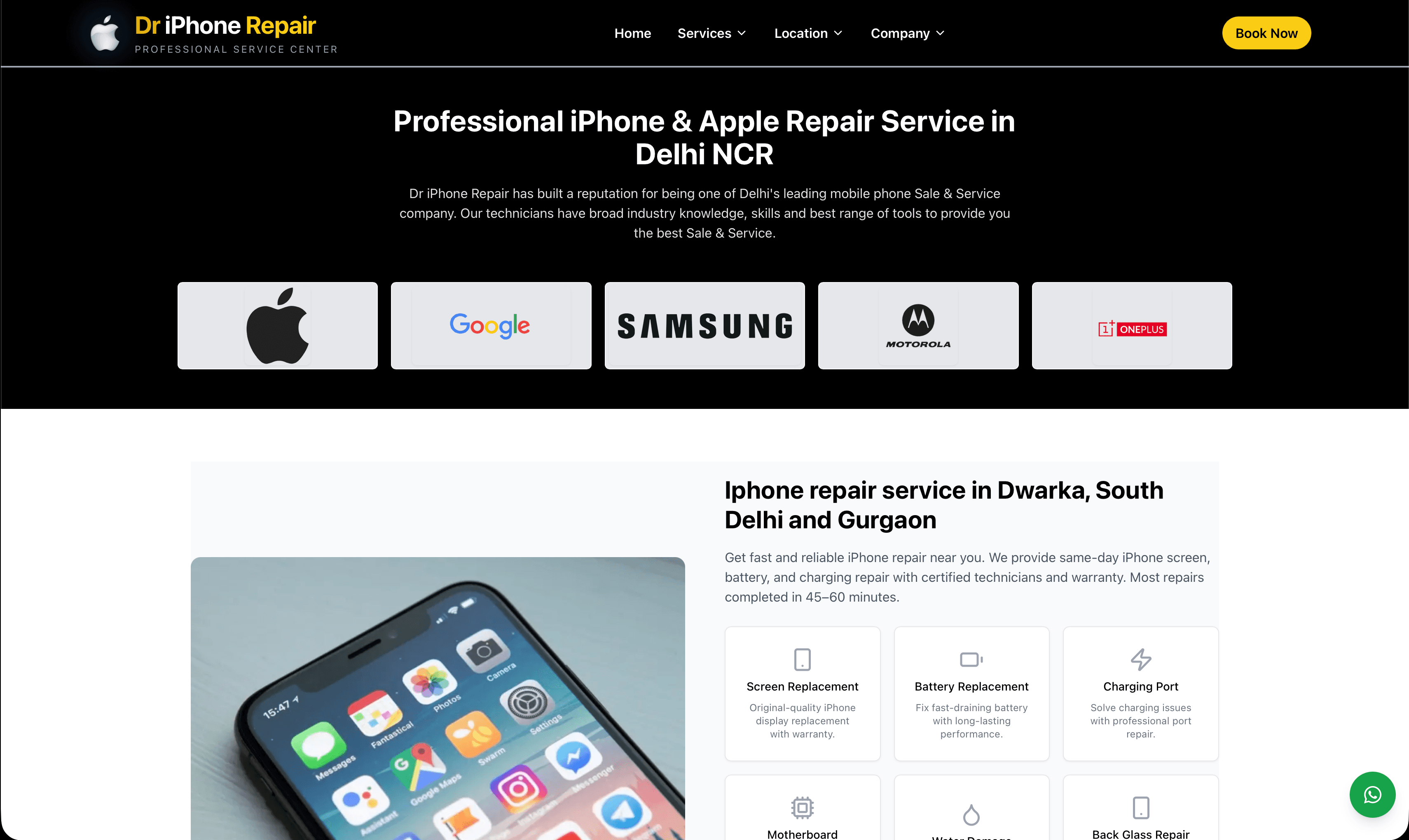 Dr iPhone Repair website showing iPhone and Apple repair services